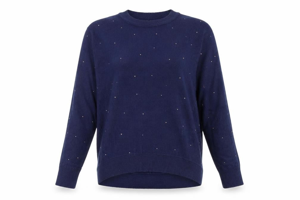 Front view of Next Women's Blue jumper, M, Studded