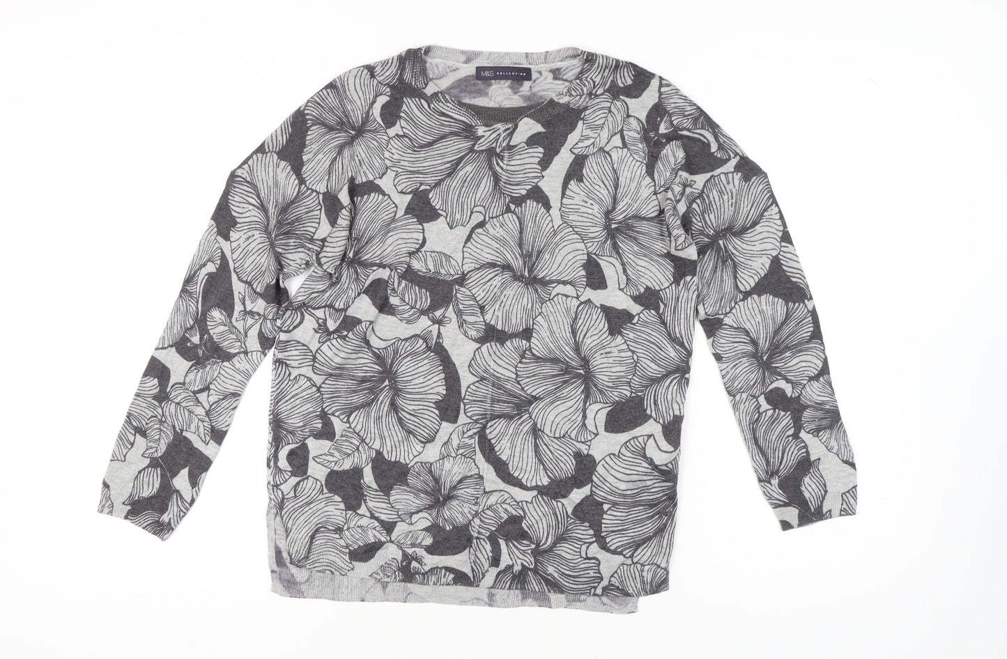 Marks and Spencer Women's Grey Floral Pullover Jumper M