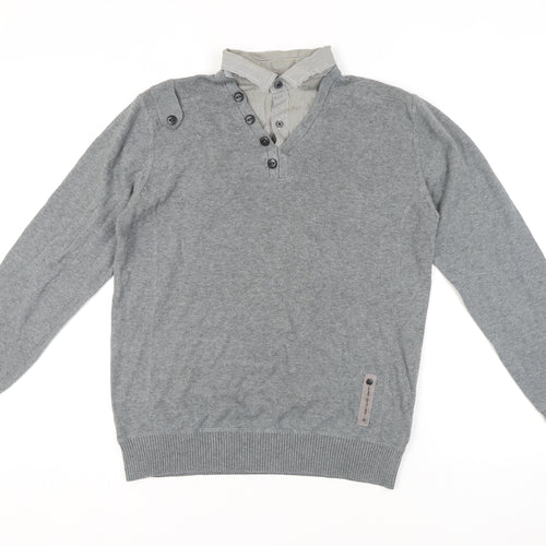 Next Men's Grey Henley Jumper, M, Casual Classic Knit