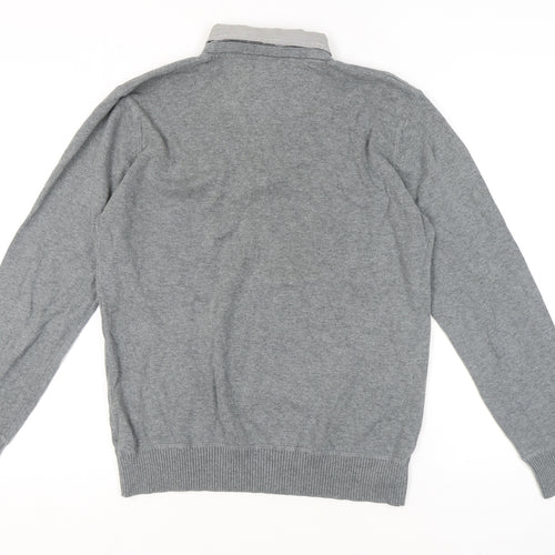 Next Men's Grey Henley Jumper, M, Casual Classic Knit