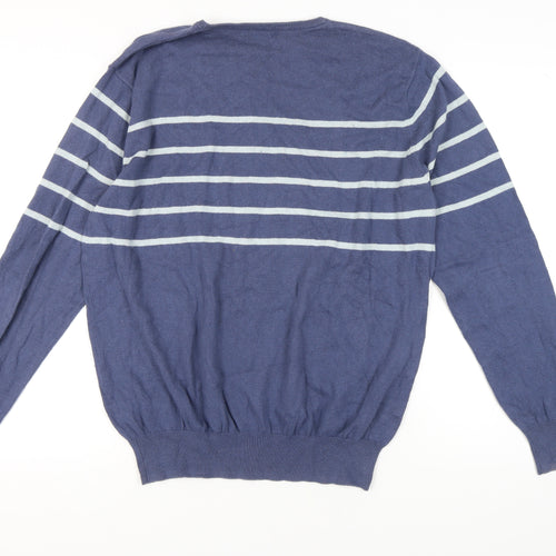 Woolovers Men's Blue Striped Pullover Jumper, L