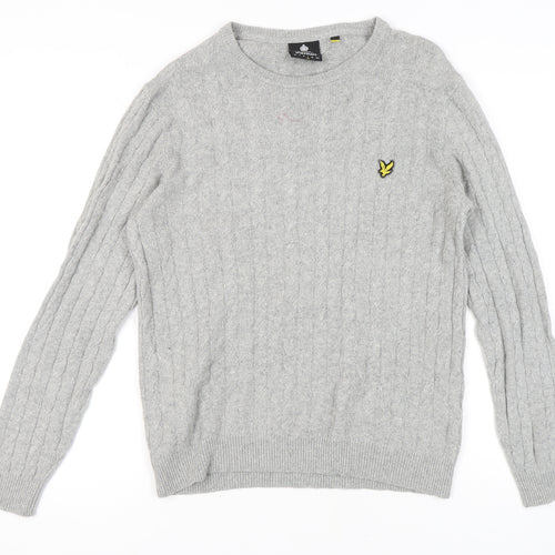 Lyle & Scott Men's Grey Wool Pullover Jumper M, Regular Fit