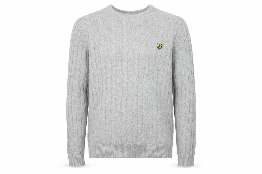 Front view of Lyle & Scott Men's Grey Wool jumper M, Regular Fit