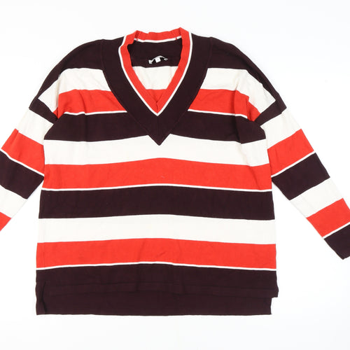 Warehouse Women’s Striped V-Neck Pullover Jumper Red 10