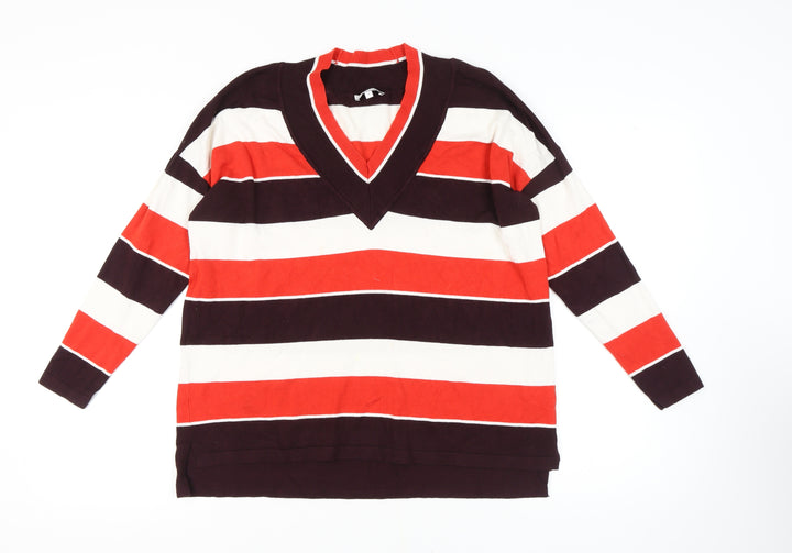 Warehouse Women’s Striped V-Neck Pullover Jumper Red 10