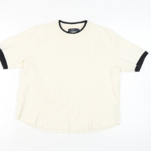 Zara Women's Ivory Crew Neck Jumper Size 12