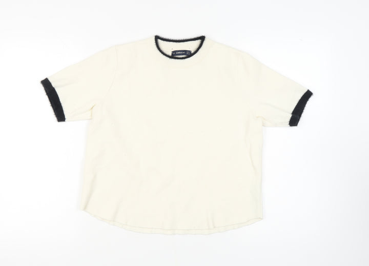 Zara Women's Ivory Crew Neck Jumper Size 12