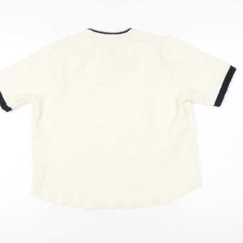 Zara Women's Ivory Crew Neck Jumper Size 12
