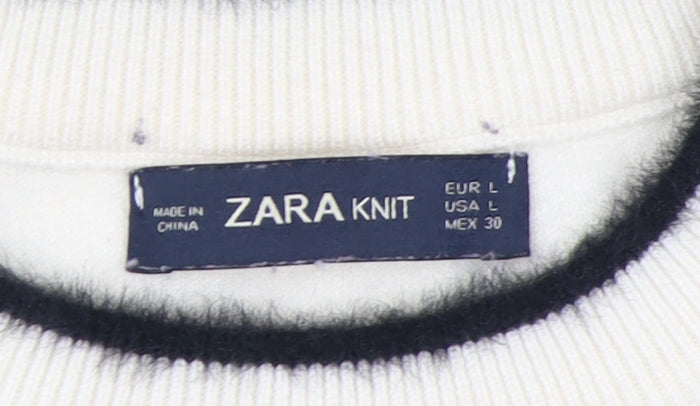Zara Women's Ivory Crew Neck Jumper Size 12