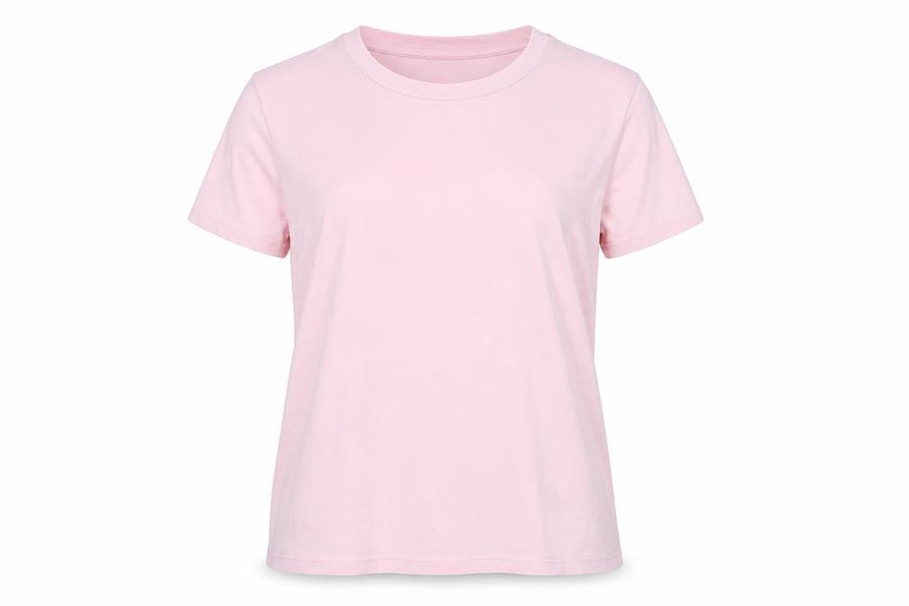 Front view of Monki Women's Pink Basic T-Shirt, size M, with Crew Neck