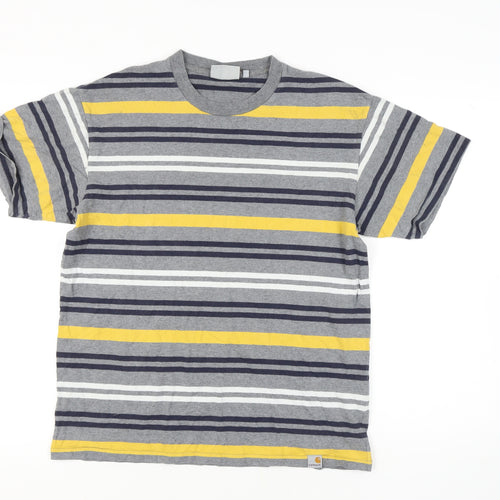 Carhartt Men's Grey Striped Crew Neck T-Shirt Medium
