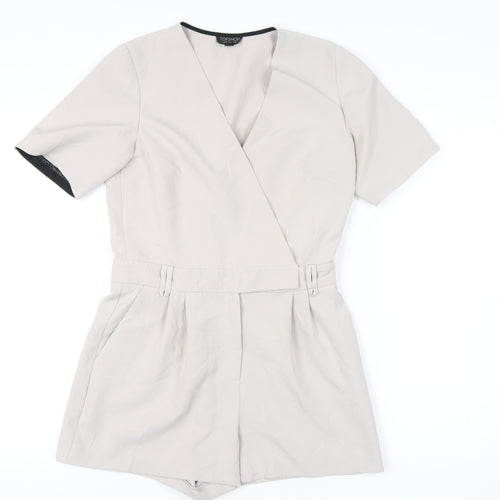 Topshop Women's Beige Short Sleeve Jumpsuit Size 10