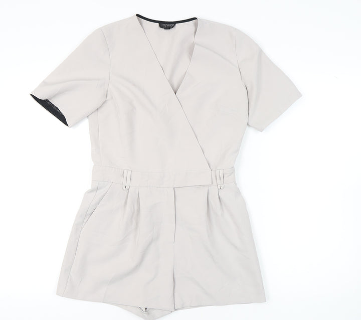 Topshop Women's Beige Short Sleeve Jumpsuit Size 10