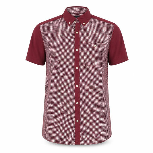 Front view of Next Men's Red Geometric XS Short Sleeve Shirt