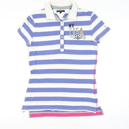 Tommy Hilfiger Women's Polo Shirt, Blue Stripe, M