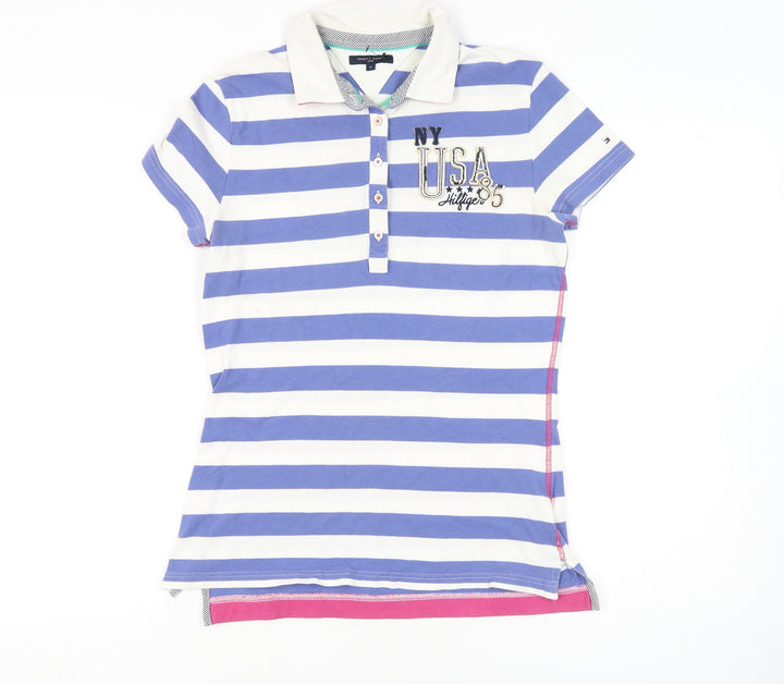 Tommy Hilfiger Women's Polo Shirt, Blue Stripe, M