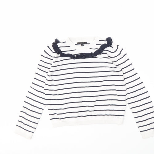 Marks and Spencer Girls White Striped Pullover Jumper 9-10 Years