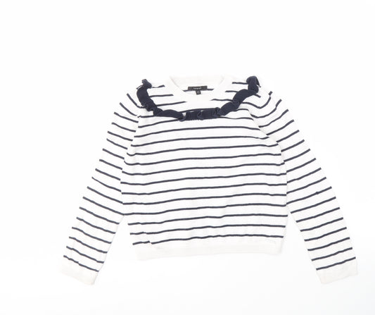 Marks and Spencer Girls White Striped Pullover Jumper 9-10 Years