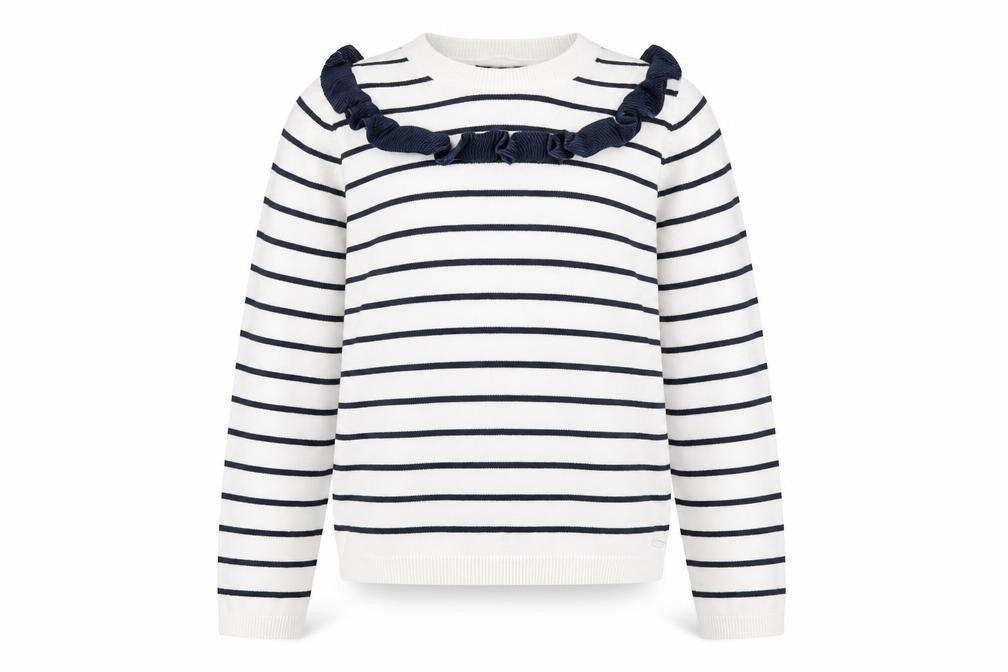 Front view of Marks & Spencer girls’ white striped jumper 9-10 years