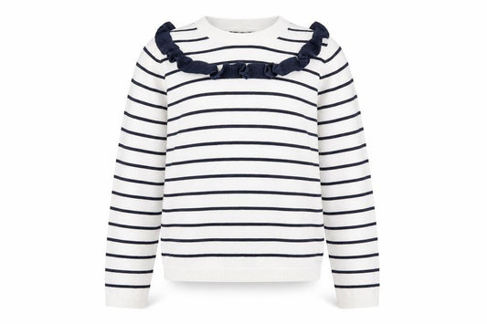 Front view of Marks & Spencer girls’ white striped jumper 9-10 years