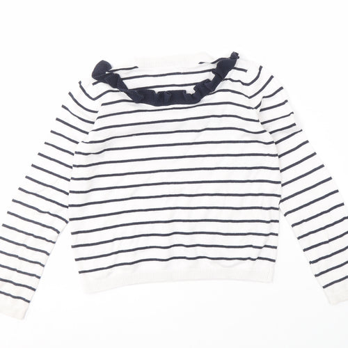 Marks and Spencer Girls White Striped Pullover Jumper 9-10 Years