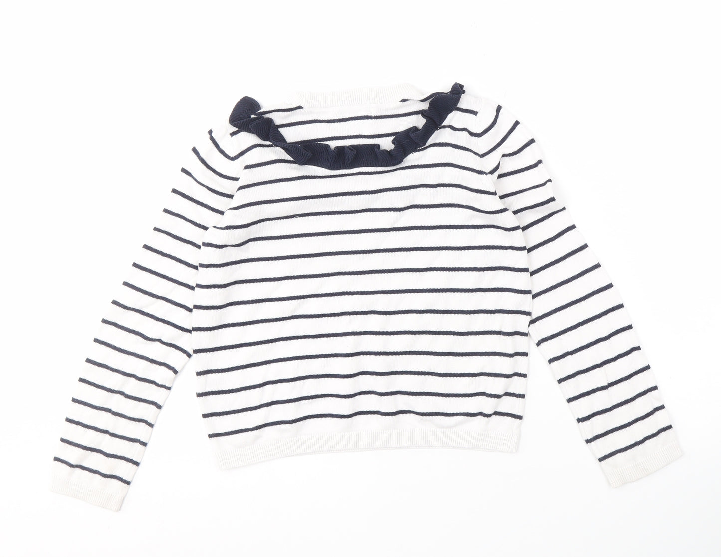 Marks and Spencer Girls White Striped Pullover Jumper 9-10 Years