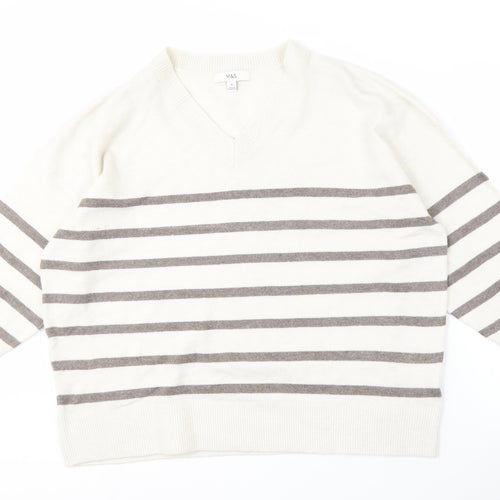 Marks and Spencer Women's XL White Striped Knit Jumper