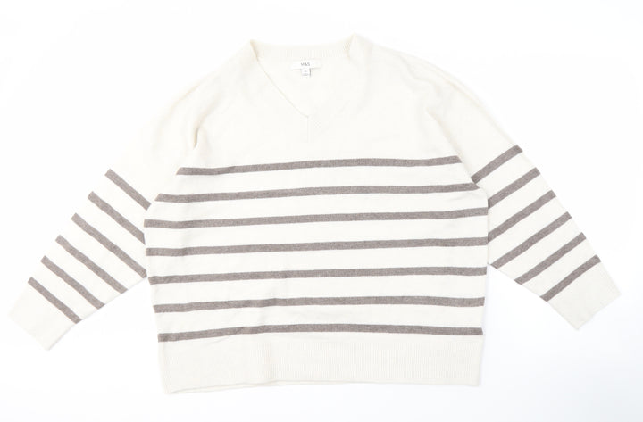 Marks and Spencer Women's XL White Striped Knit Jumper
