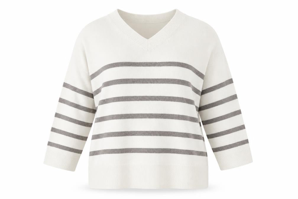 Front view of Marks & Spencer Women's XL White Striped Knit Jumper
