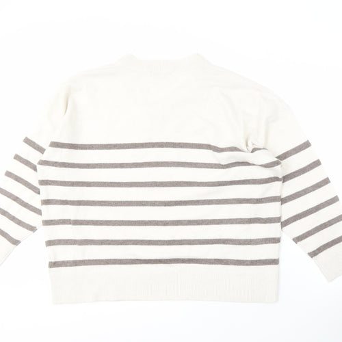 Marks and Spencer Women's XL White Striped Knit Jumper