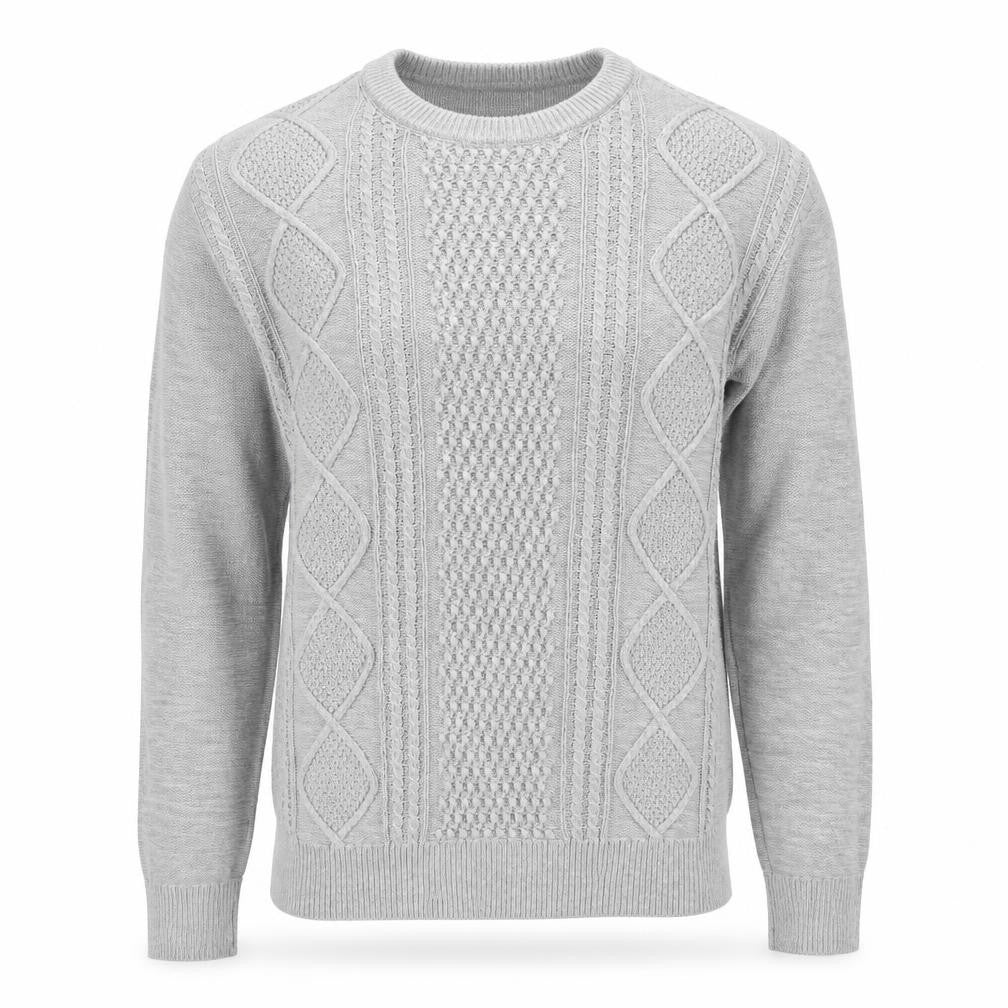Front view of Gap Men's Grey Cable-Knit Pullover, size S
