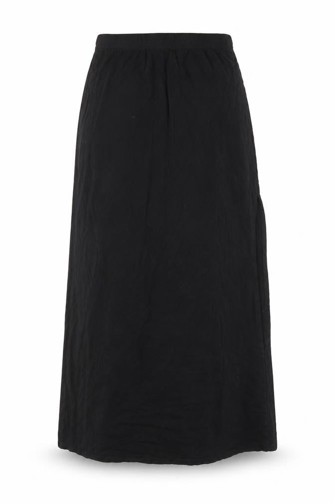 Front view of Garage Women's Black Long Skirt, size S, Elastic Waist