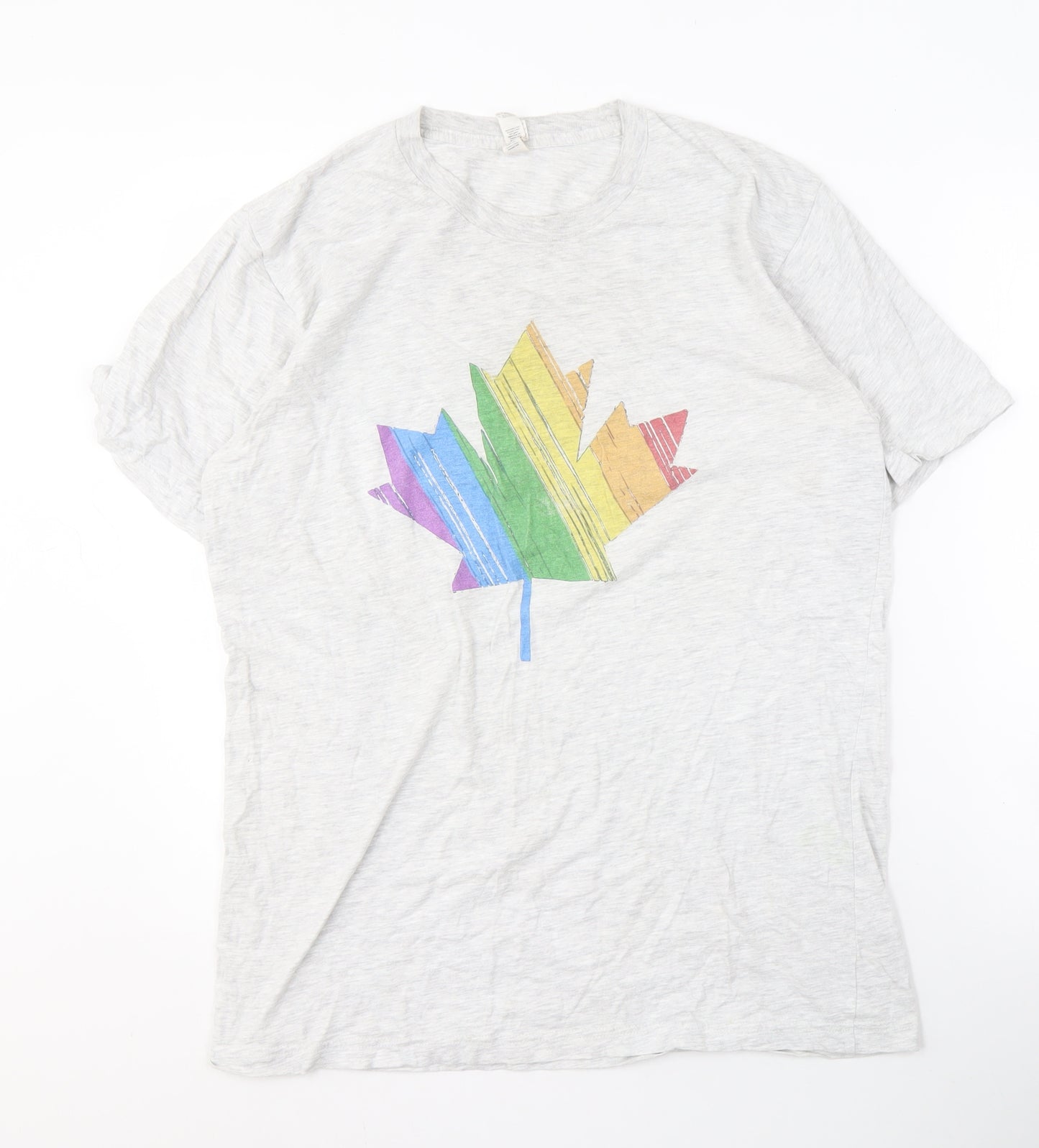 American Apparel White Graphic Men's L T-Shirt, Rainbow Style