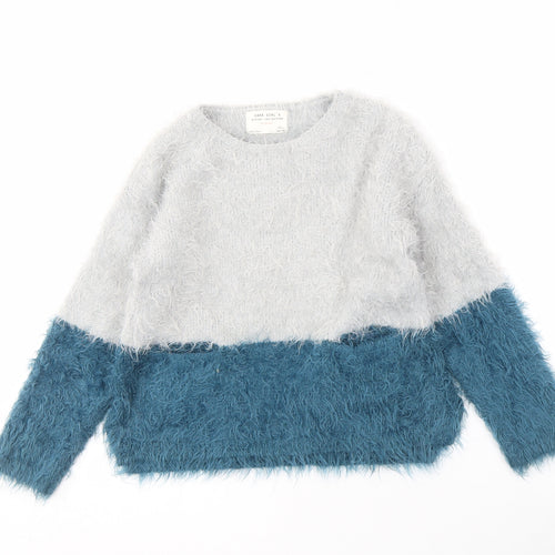 Zara Girls Grey Blue Colourblock Pullover Jumper 7 Years