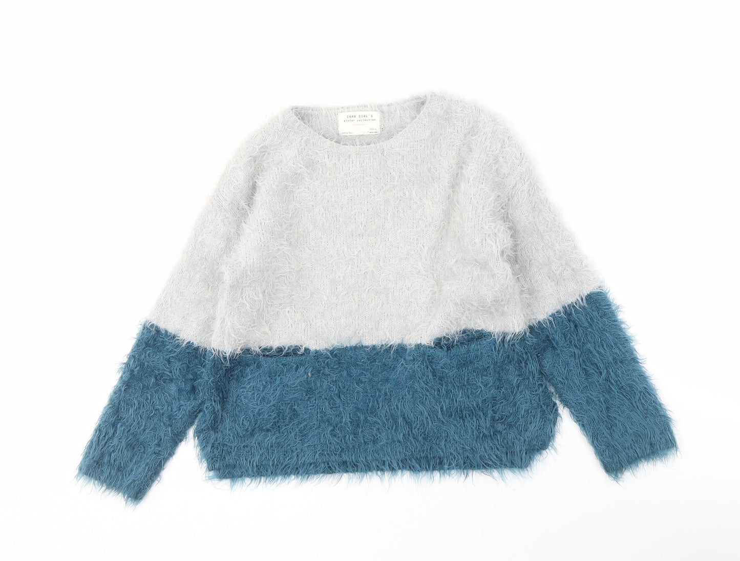 Zara Girls Grey Blue Colourblock Pullover Jumper 7 Years