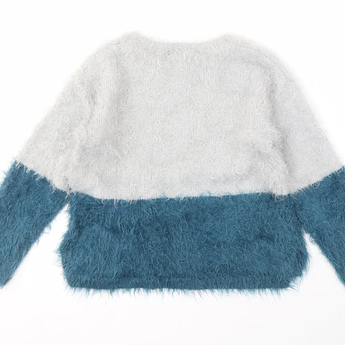 Zara Girls Grey Blue Colourblock Pullover Jumper 7 Years