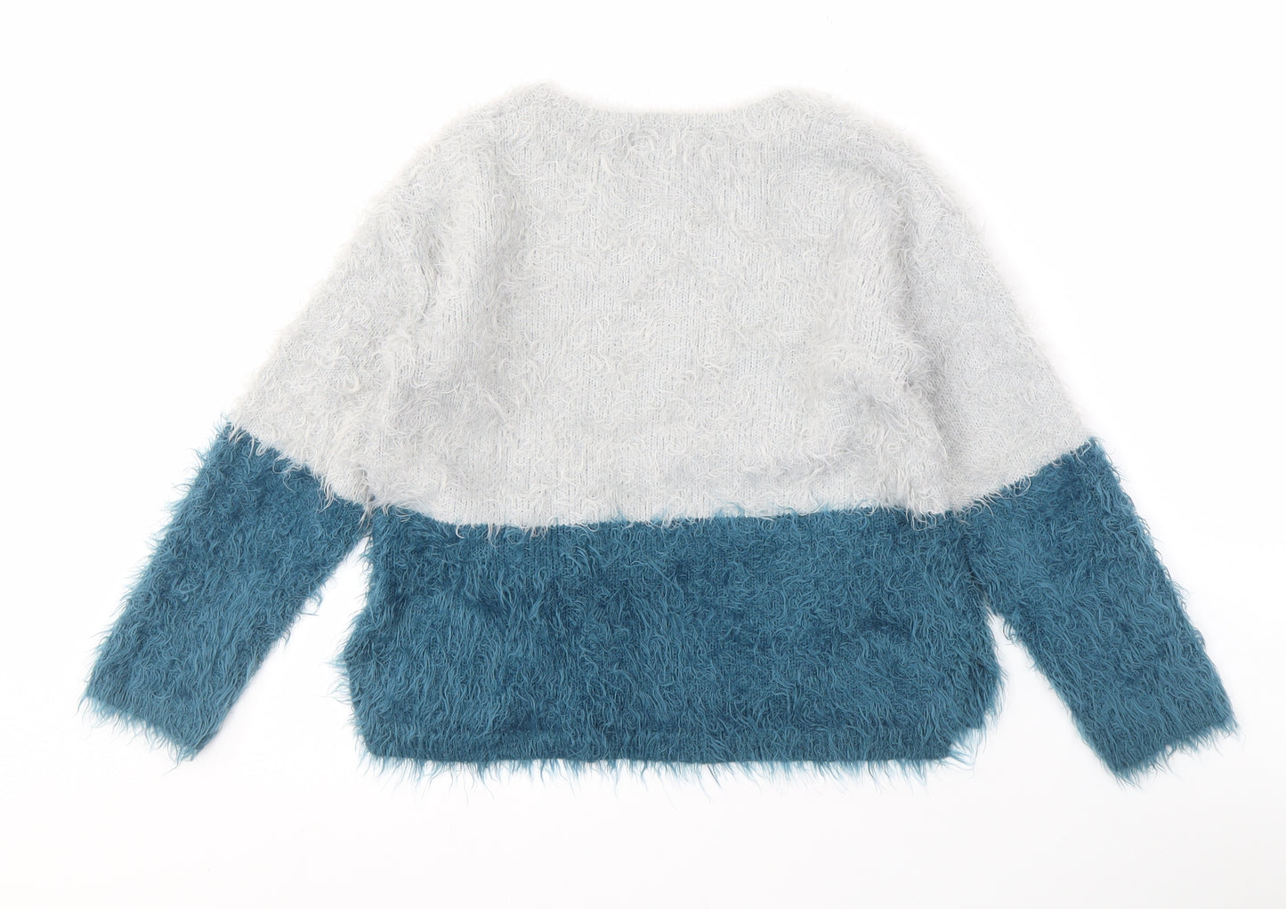 Zara Girls Grey Blue Colourblock Pullover Jumper 7 Years
