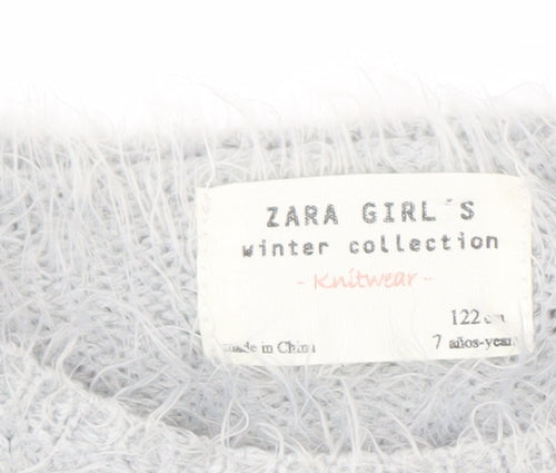 Zara Girls Grey Blue Colourblock Pullover Jumper 7 Years