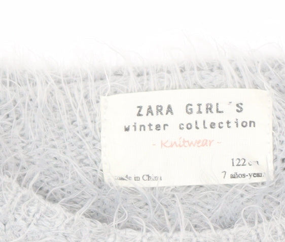 Zara Girls Grey Blue Colourblock Pullover Jumper 7 Years