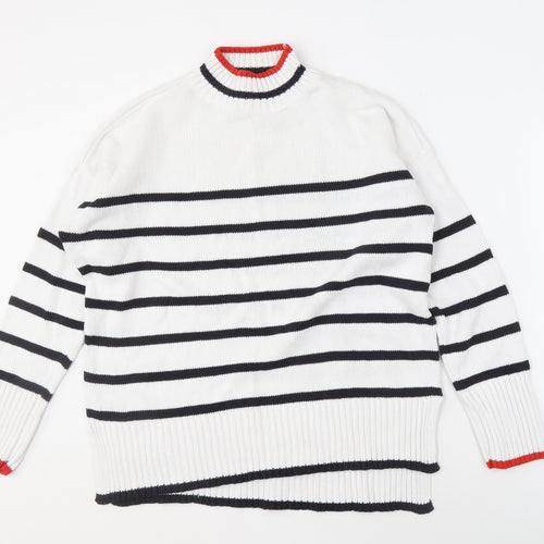 M&Co Women's White Striped Pullover Jumper, Size 14