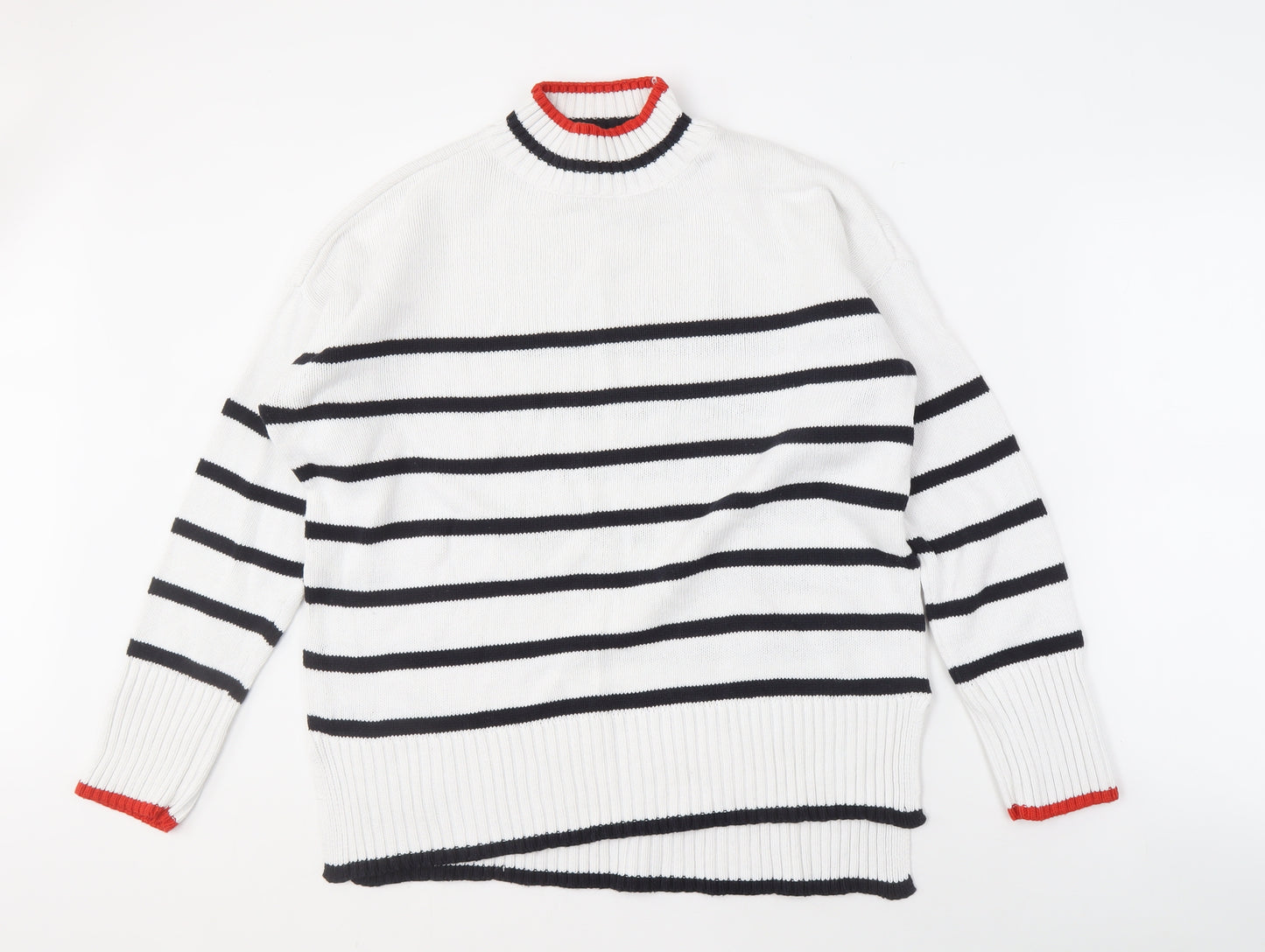 M&Co Women's White Striped Pullover Jumper, Size 14