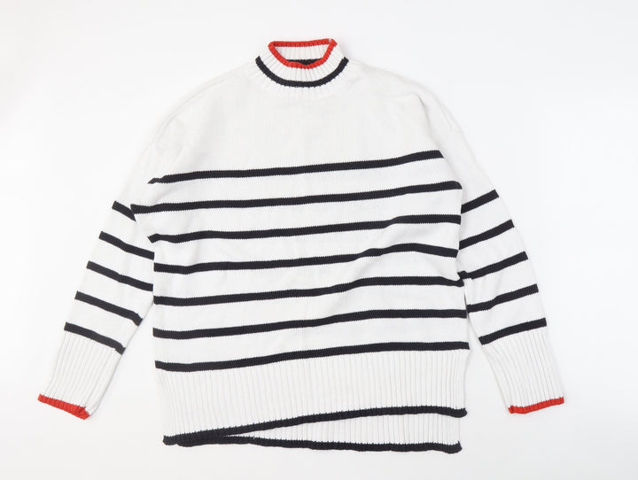 M&Co Women's White Striped Pullover Jumper, Size 14
