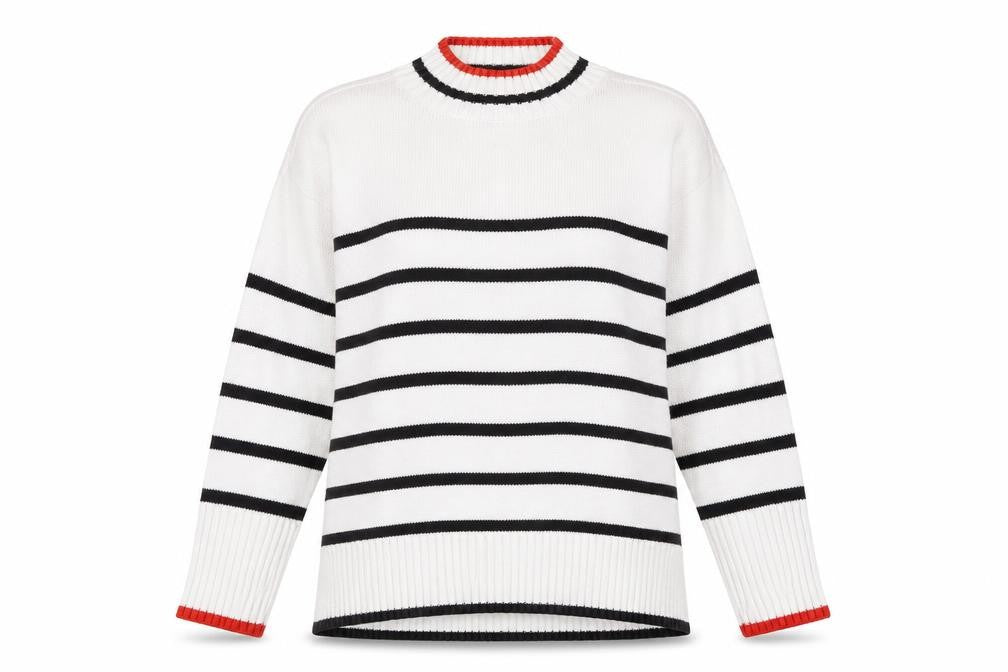 Front view of M&Co Women's White Striped jumper, size 14