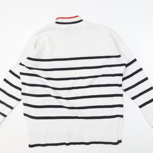M&Co Women's White Striped Pullover Jumper, Size 14