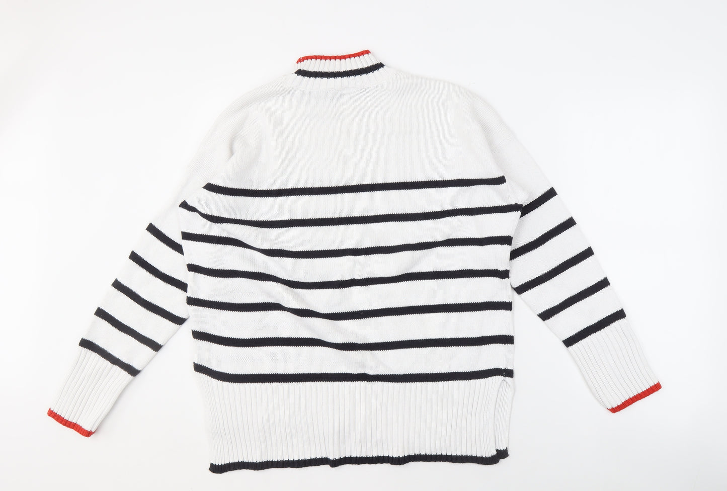 M&Co Women's White Striped Pullover Jumper, Size 14