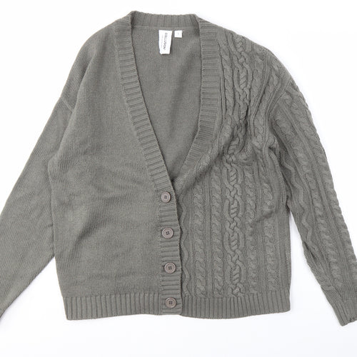 Collusion Grey Cable-Knit Cardigan XS Unisex Adults