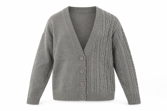 Front view of Collusion Grey Cable-Knit Cardigan XS unisex adults