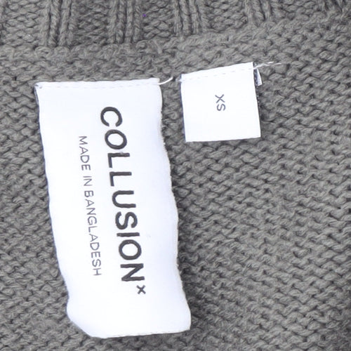 Collusion Grey Cable-Knit Cardigan XS Unisex Adults
