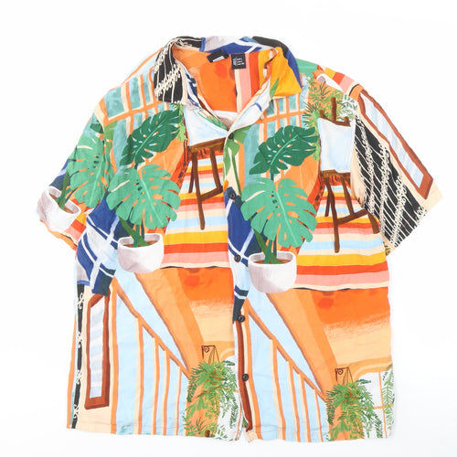 Pull & Bear Men's Graphic Print Short Sleeve Shirt