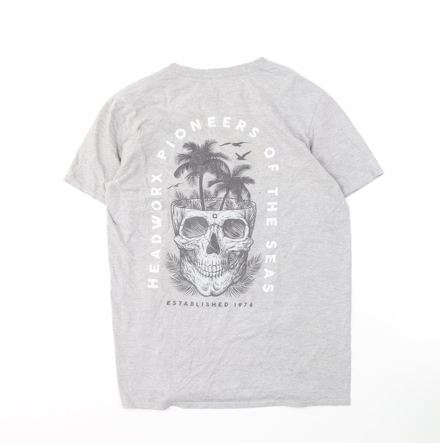 Headworx Men's Grey Skull Surf Graphic T-Shirt, Size M